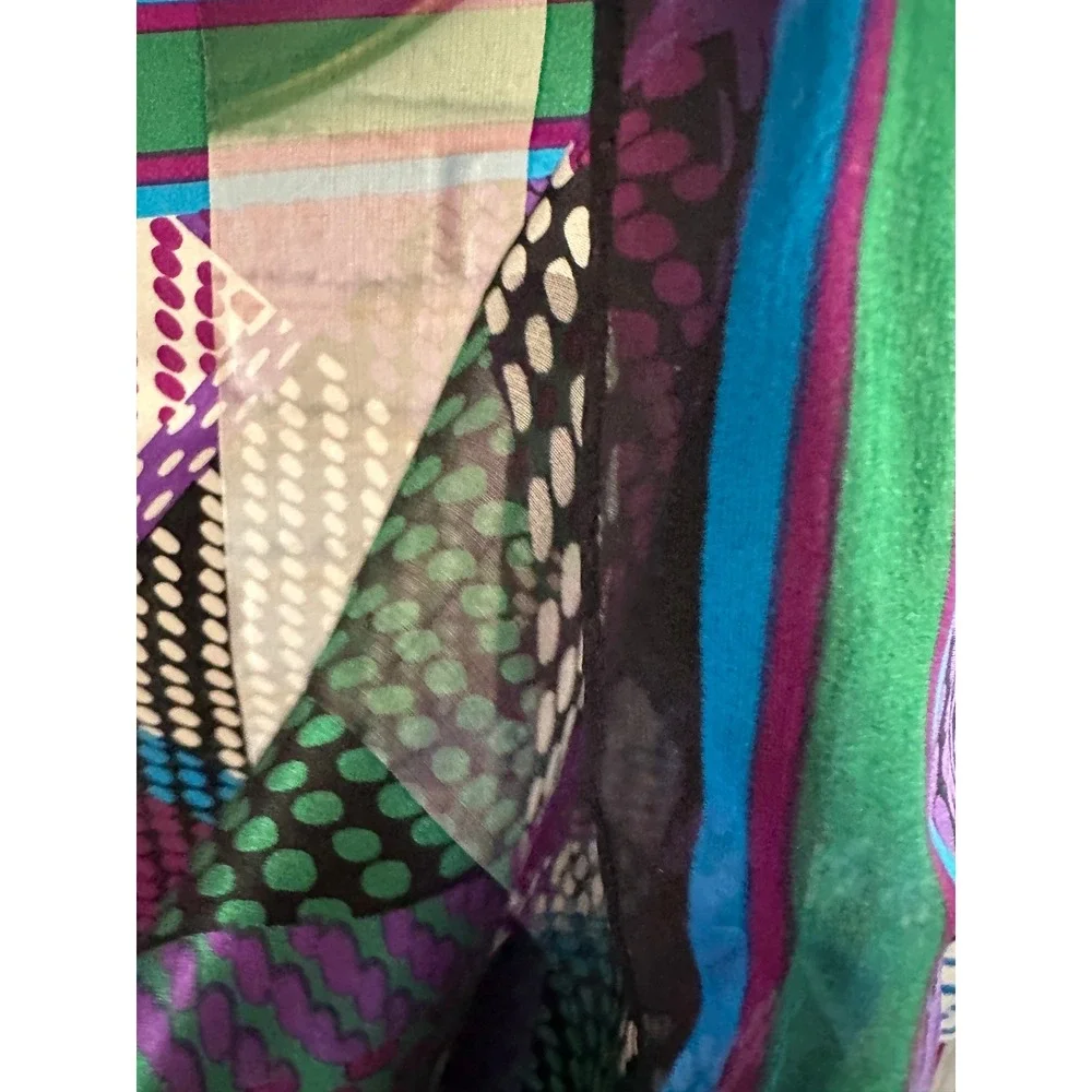 Vintage Silk Chiffon Scarf 80s‎ 90s Geometric Abstract Dot Purple Green Blue